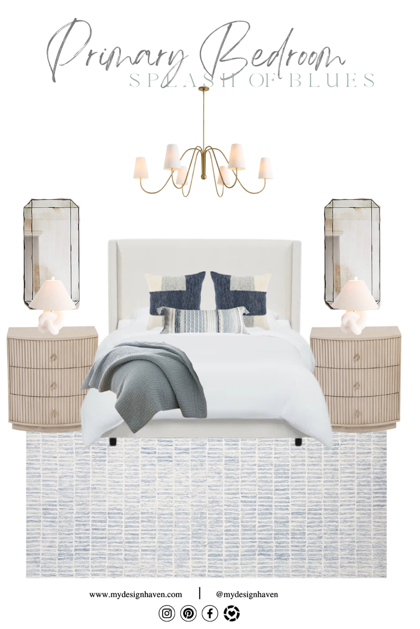 A sophisticated, classic bedroom style that is SURE to last in style throughout the years ✨how stunning is this neutral space with a splash of blues 🩵 an antique modern mirror to add dimension and glamour to the room. Texture in the nightstands pairing with a stunning blue range of blues in the rug. Love this look so much 🫶🏼

#LTKHome #LTKBeauty #LTKStyleTip