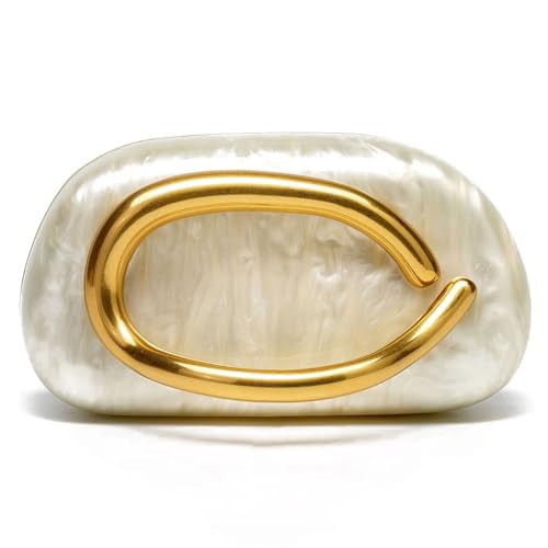 hibear Box Clutch Purses for Women,Shell Evening Bag Gold Metal Handle PU Leather Clutch Chain Crossbody for Wedding 2025 (White Acrylic) | Amazon (US)