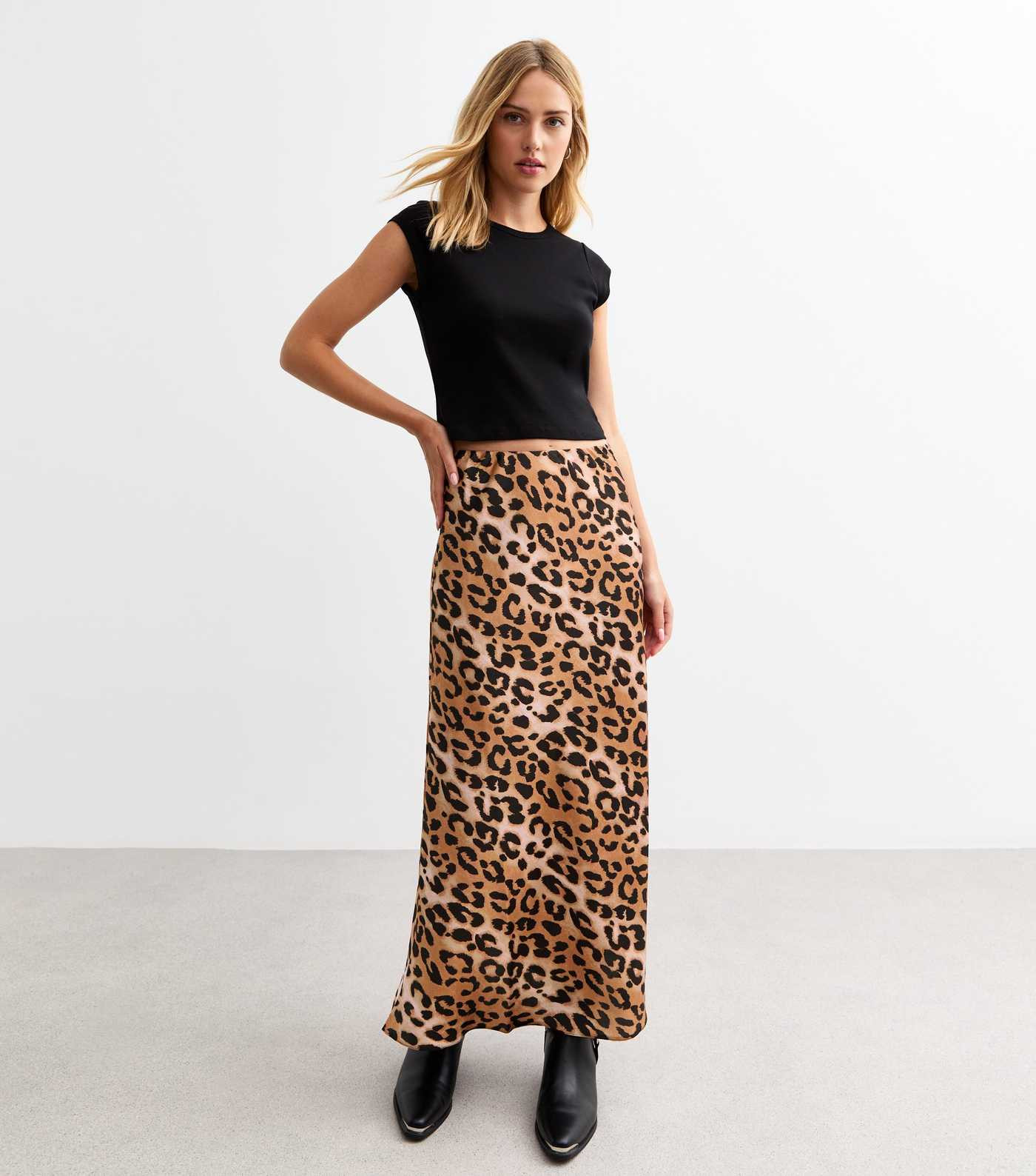 Brown Animal Print Textured Satin Midi Skirt | New Look | New Look (UK)