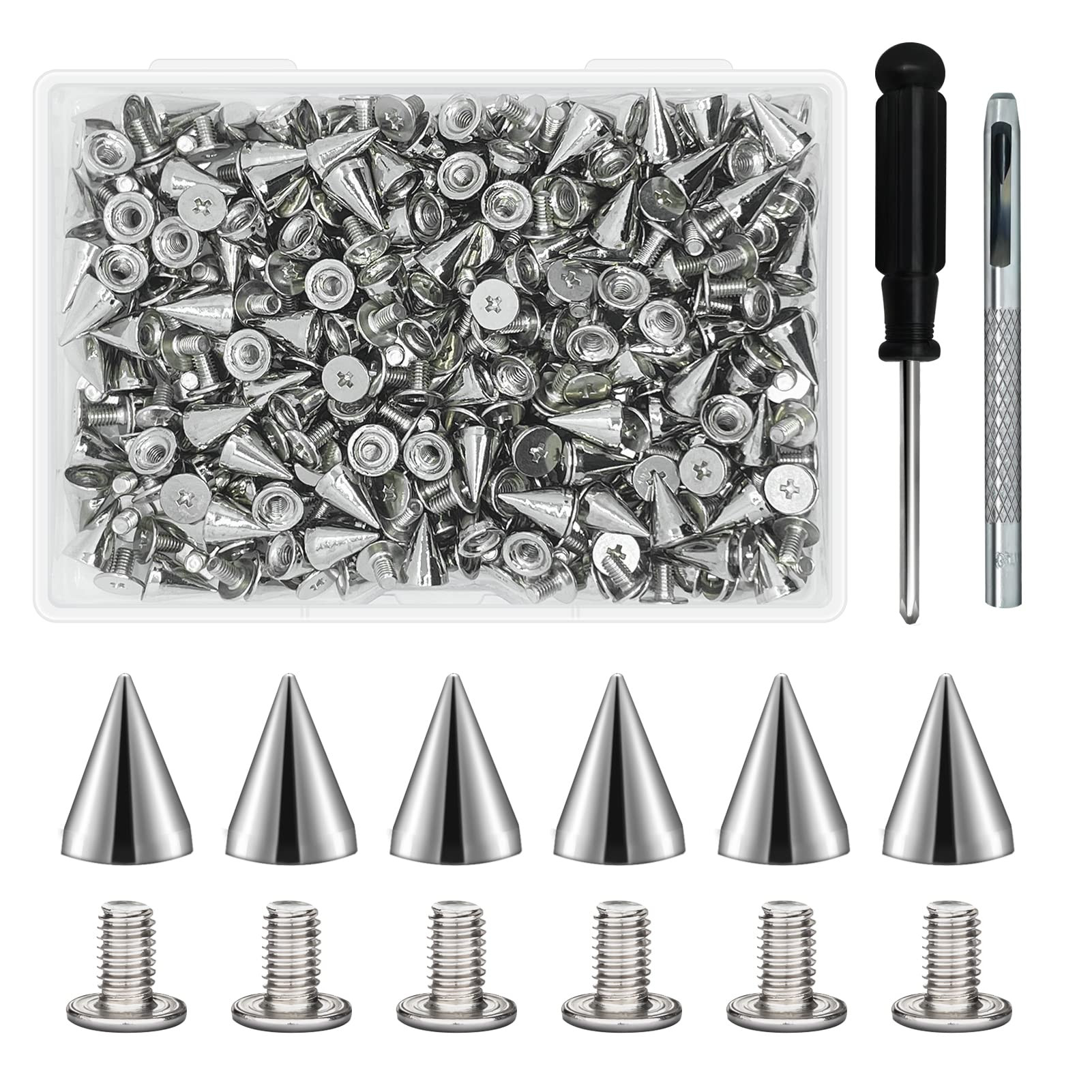 200 Sets 9.5mm Cone Spikes Metal Tree Spikes Screwback Studs for DIY Leathercraft Decoration Punk... | Amazon (US)