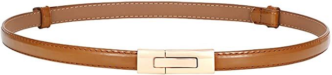 BAOKELAN Skinny Leather Belts for Women Slim Waist Belt Patent Leather with Gold Buckle for Dress | Amazon (US)