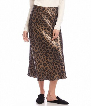 Karen Kane Shimmer Leopard Print Bias Cut Midi Skirt | Dillard's | Dillard's