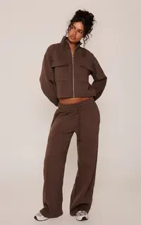 Chocolate Pocket Detail Wide Leg Joggers | PrettyLittleThing UK