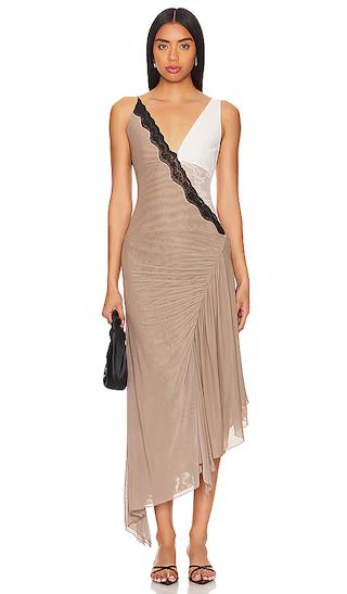 Abrielle Midi Dress in Taupe & Ivory | Revolve Clothing (Global)