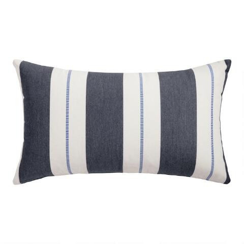 Sunbrella Navy Stripe Outdoor Lumbar Pillow | World Market