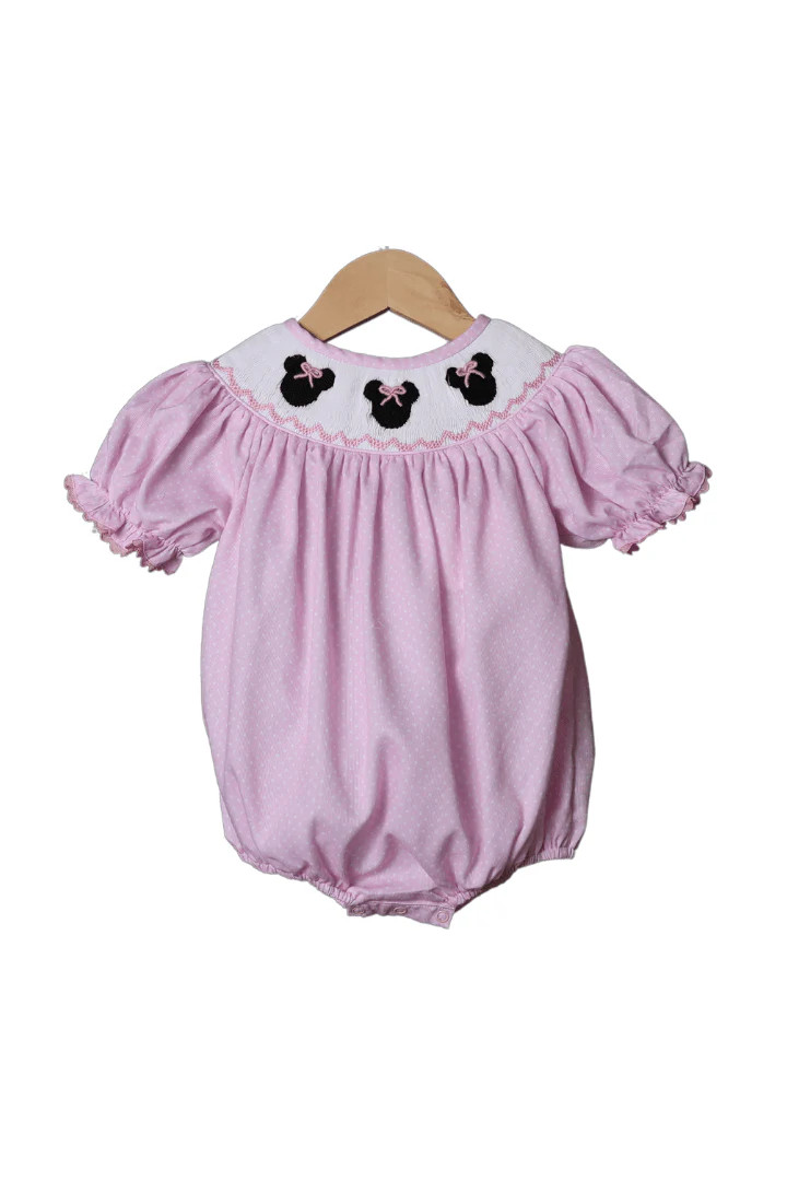 Smocked Pink Bitty Dot Mouse Bubble | The Smocked Flamingo