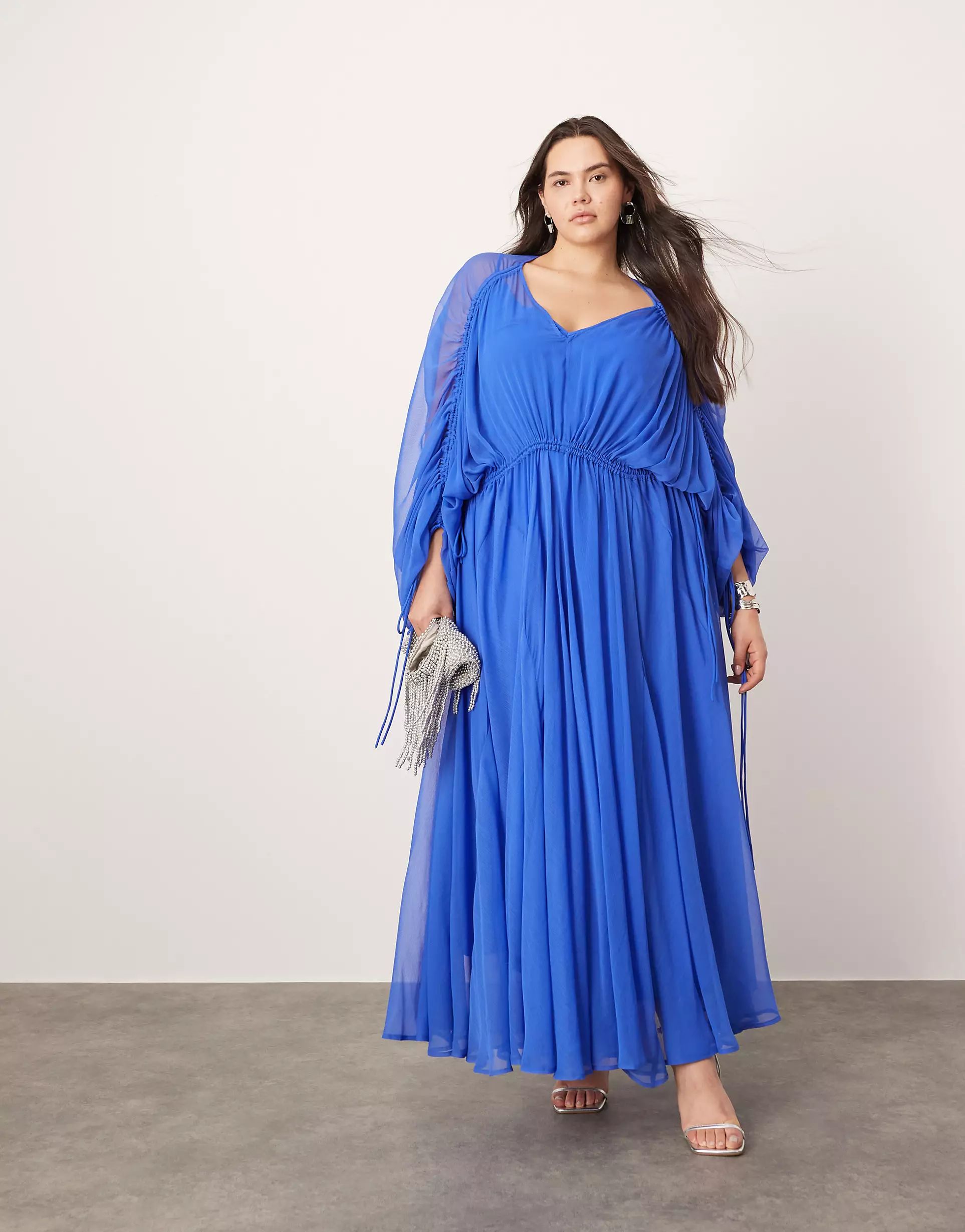 ASOS EDITION Curve extreme chiffon gathered waist maxi dress in cobalt blue | ASOS | ASOS (Global)