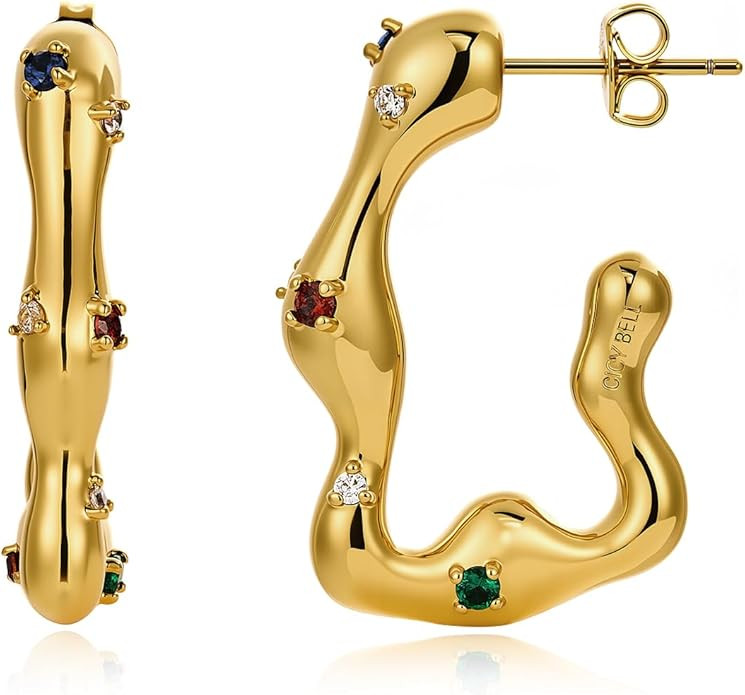 18k Gold Plated Earrings for Women Trendy Irregular Waterdrop Melting Liquid Cubic Zirconia State... | Amazon (US)