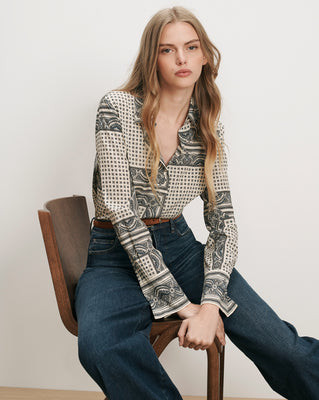 Veronica Beard Monique Button-Down Blouse Ecru Multi | Veronica Beard
