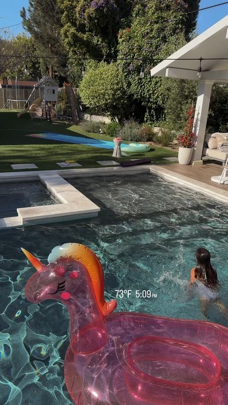 Slip n slide and unicorn rafts for the pool 
Pool toys 