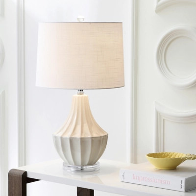 JONATHAN Y Tate 24.5" Ceramic LED Table Lamp, Cream, Clear/White | Ashley Homestore