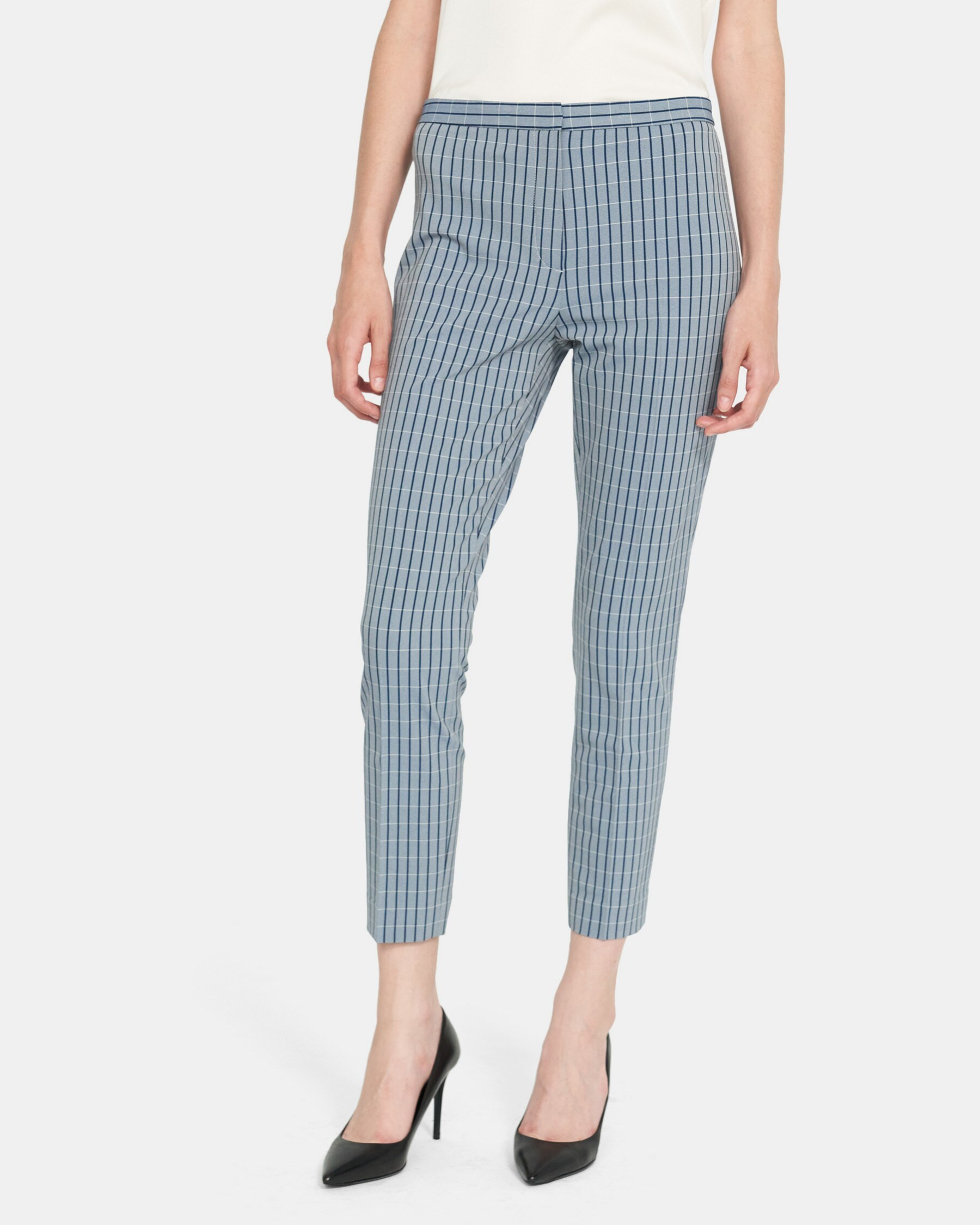 Skinny Pant in Grid Stretch Viscose | Theory Outlet