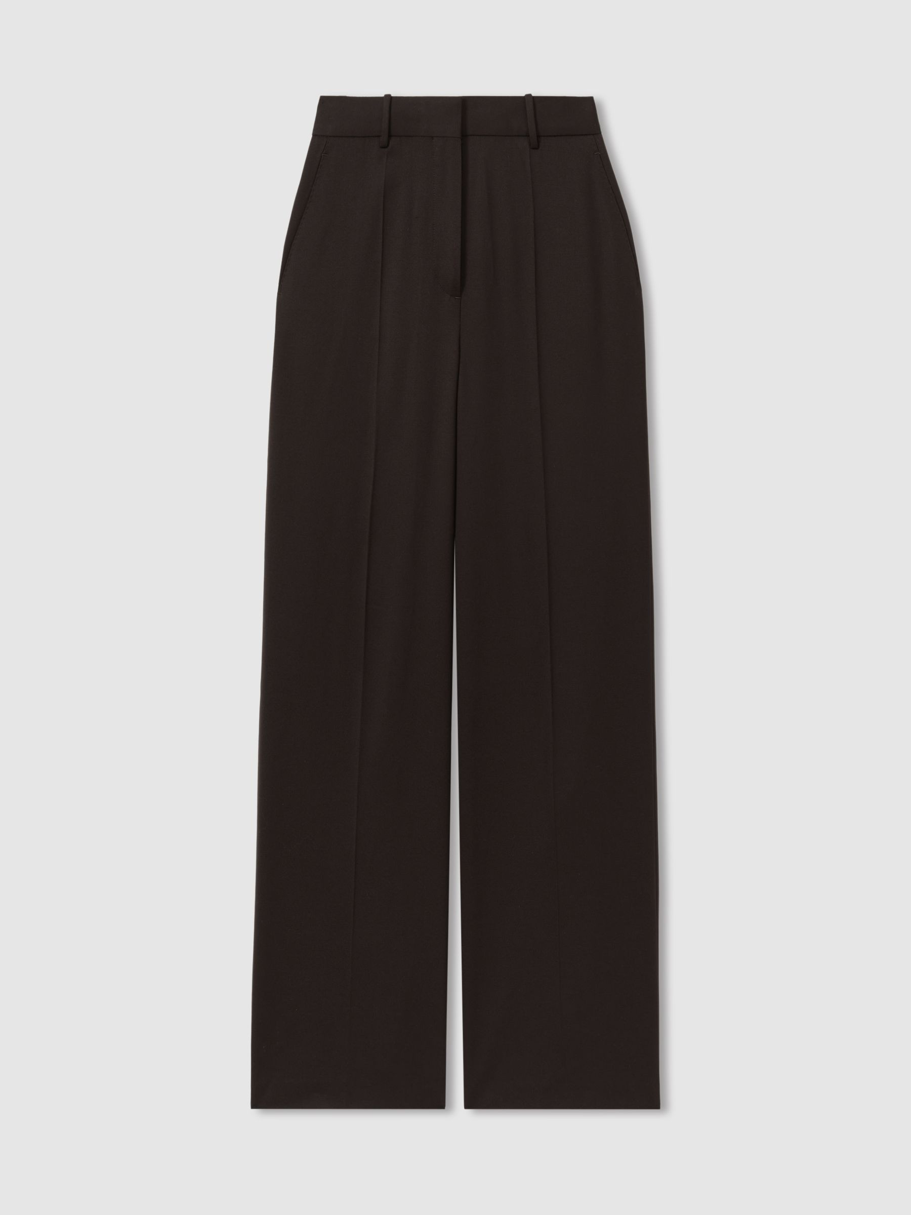 Evelyn Chocolate Wool Blend Wide Leg Suit Trousers | Reiss UK