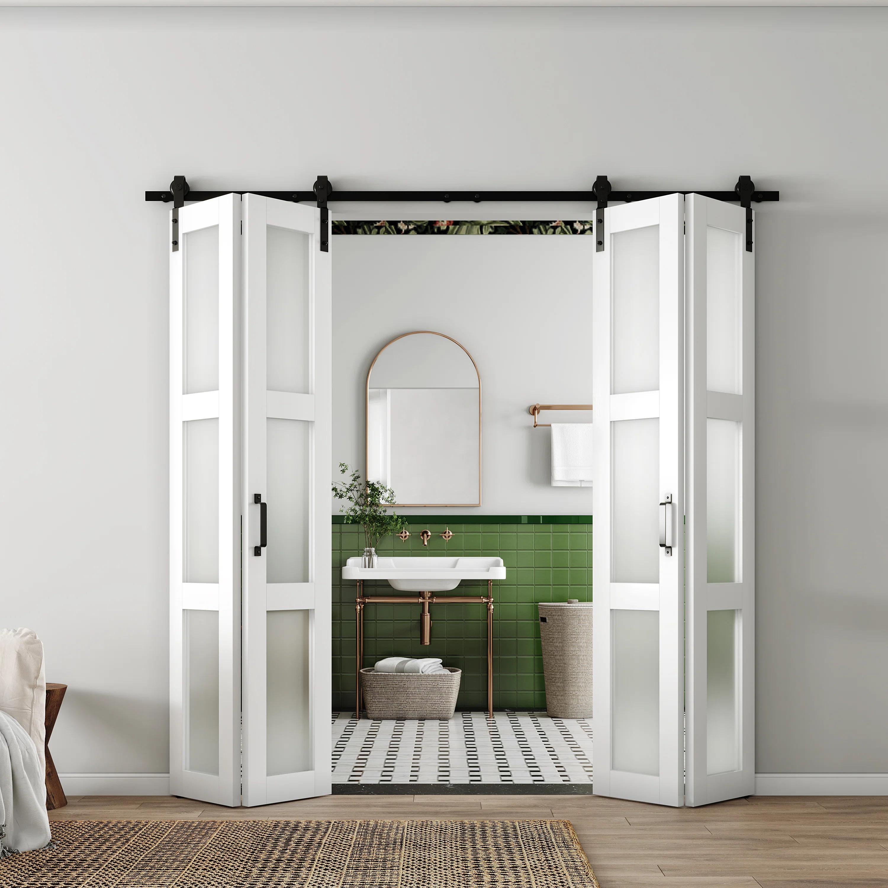 Double Doors 3 Lite Frosted Glass Manufactured Wood Prefinished Bi-Fold Interior Door(2 doors) | Wayfair North America