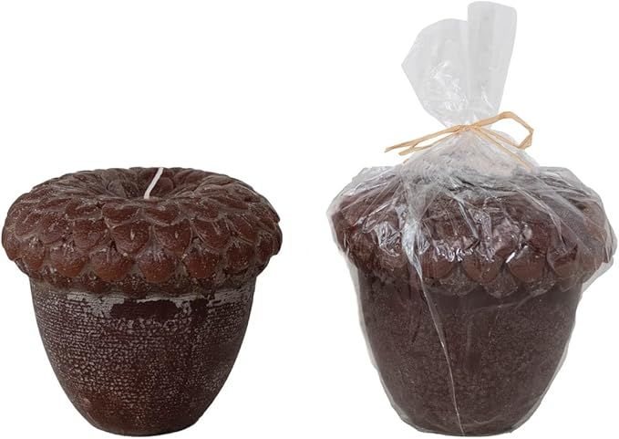 Creative Co-Op Unscented Acorn Shaped Candle in Powder Finish, Brown | Amazon (US)