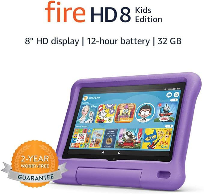Fire HD 8 Kids Edition tablet, 8" HD display, 32 GB, latest model - 2020 release, Purple Kid-Proo... | Amazon (US)