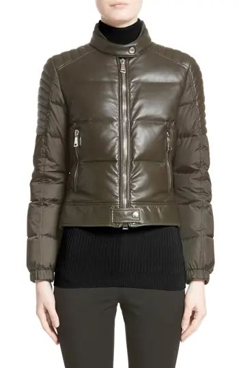 Women's Moncler Clematis Leather Trim Down Puffer Jacket | Nordstrom