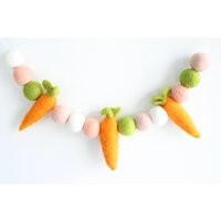 Carrot & Felt Ball Garland - Green, Apricot, Blush, White - Easter Garland | Etsy (US)