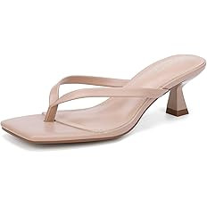 Kitten Flip Flop Thong Low Heels for Women Square Open Toe Slip On Heeled Sandals | Amazon (US)