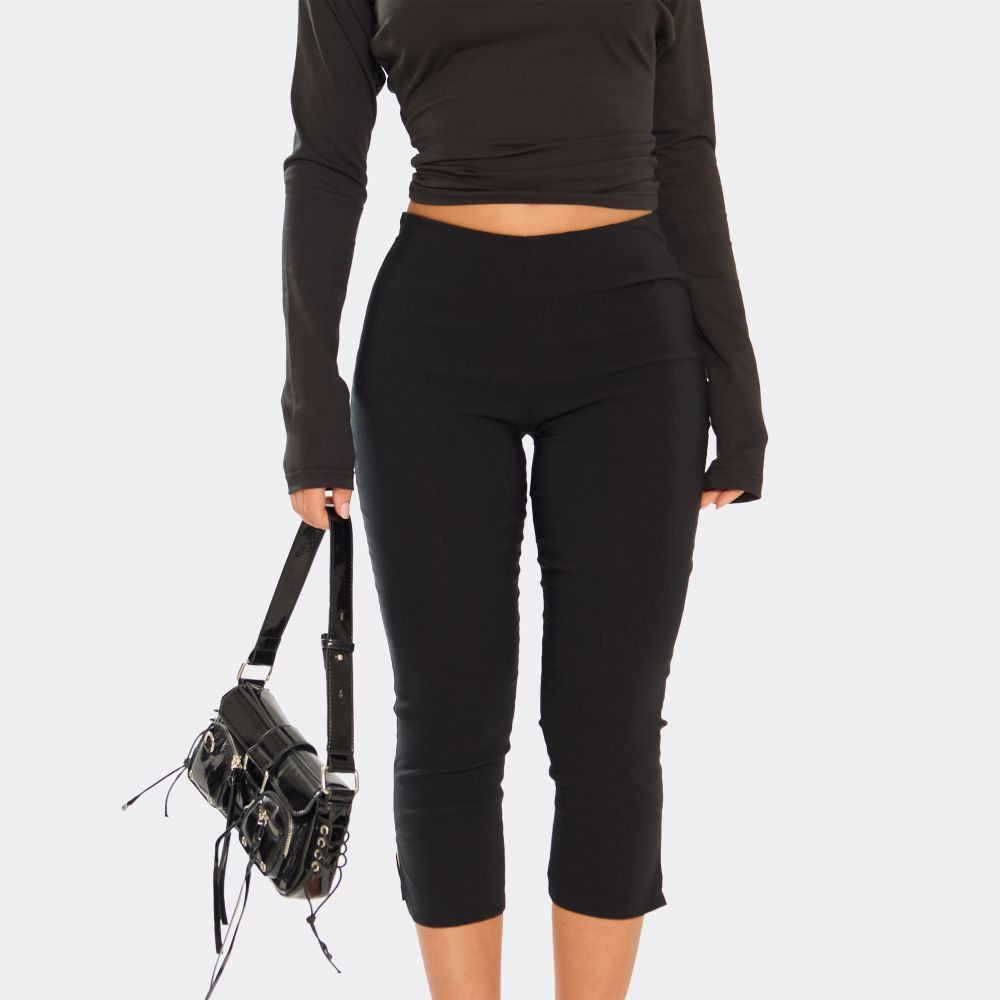 Low Rise Split Hem Capri Trousers In Black | EGO (UK)