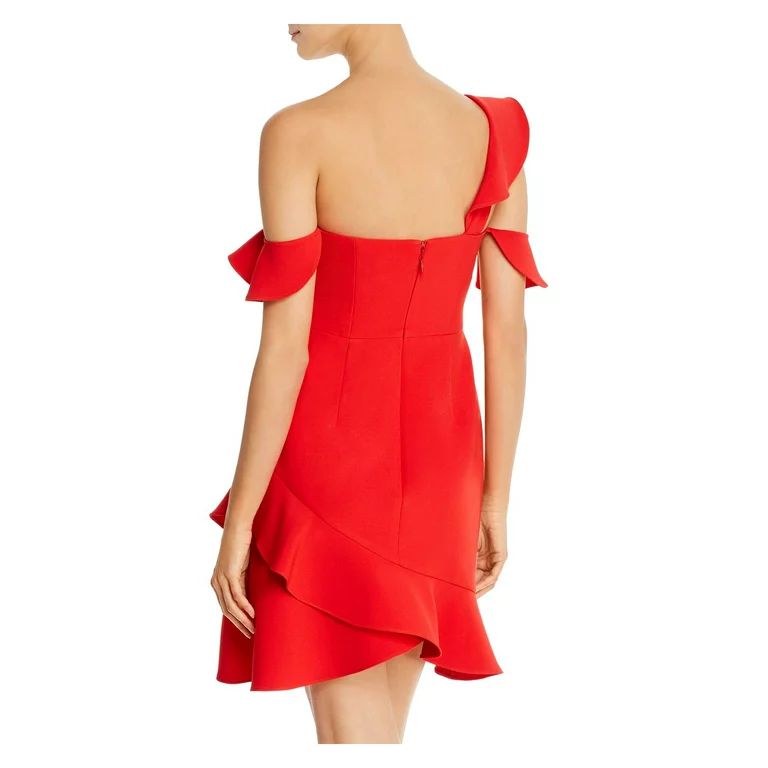 BCBG MAXAZRIA Womens Red Cold Shoulder Asymmetrical Neckline Short Party Fit + Flare Dress 12 | Walmart (US)