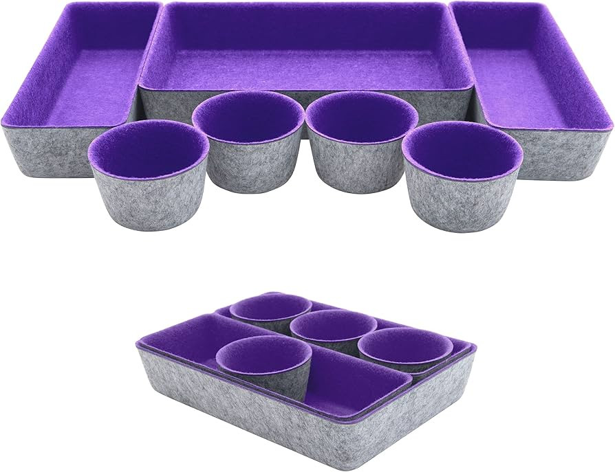 Drawer Organizer Tray - Bathroom Drawer Storage - Purple Office Supplies Desk Accessories - Drawer Makeup Organizer - Home Office Cosmetic Bins Dividers Box Compartment - Pack of 7, Purple | Amazon (US)