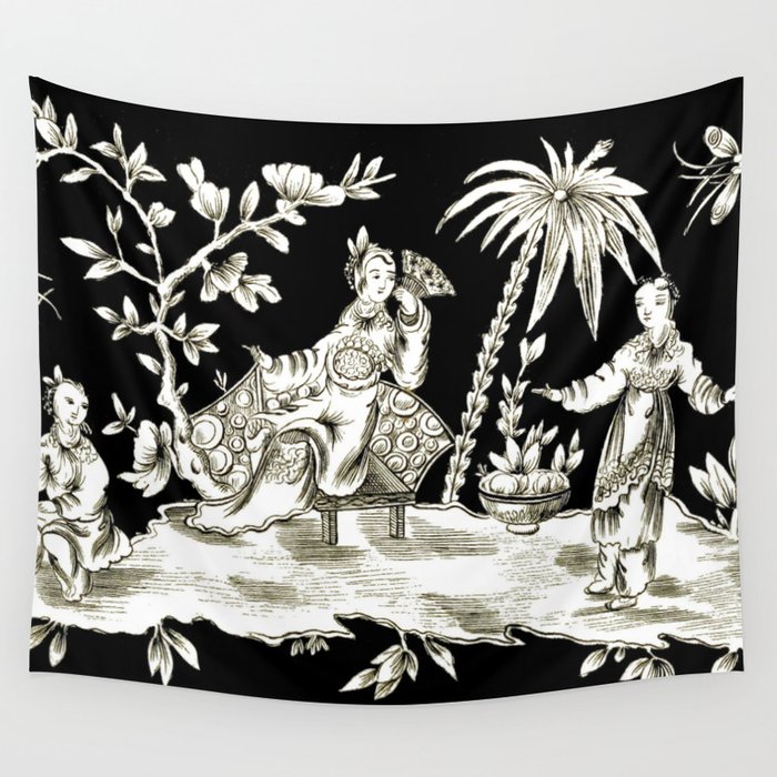 Black & White Chinoiserie Wall Tapestry by The Chinoiserie Pavillion | Society6