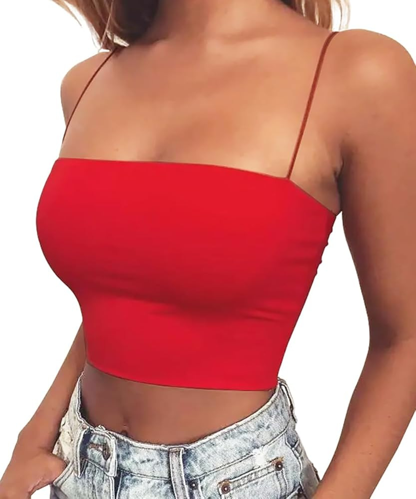 Women's Basic Spaghetti Strap Crop Top Camisole Y2k Sleeveless Tube Sexy Cami Shirts Tank Tops | Amazon (US)