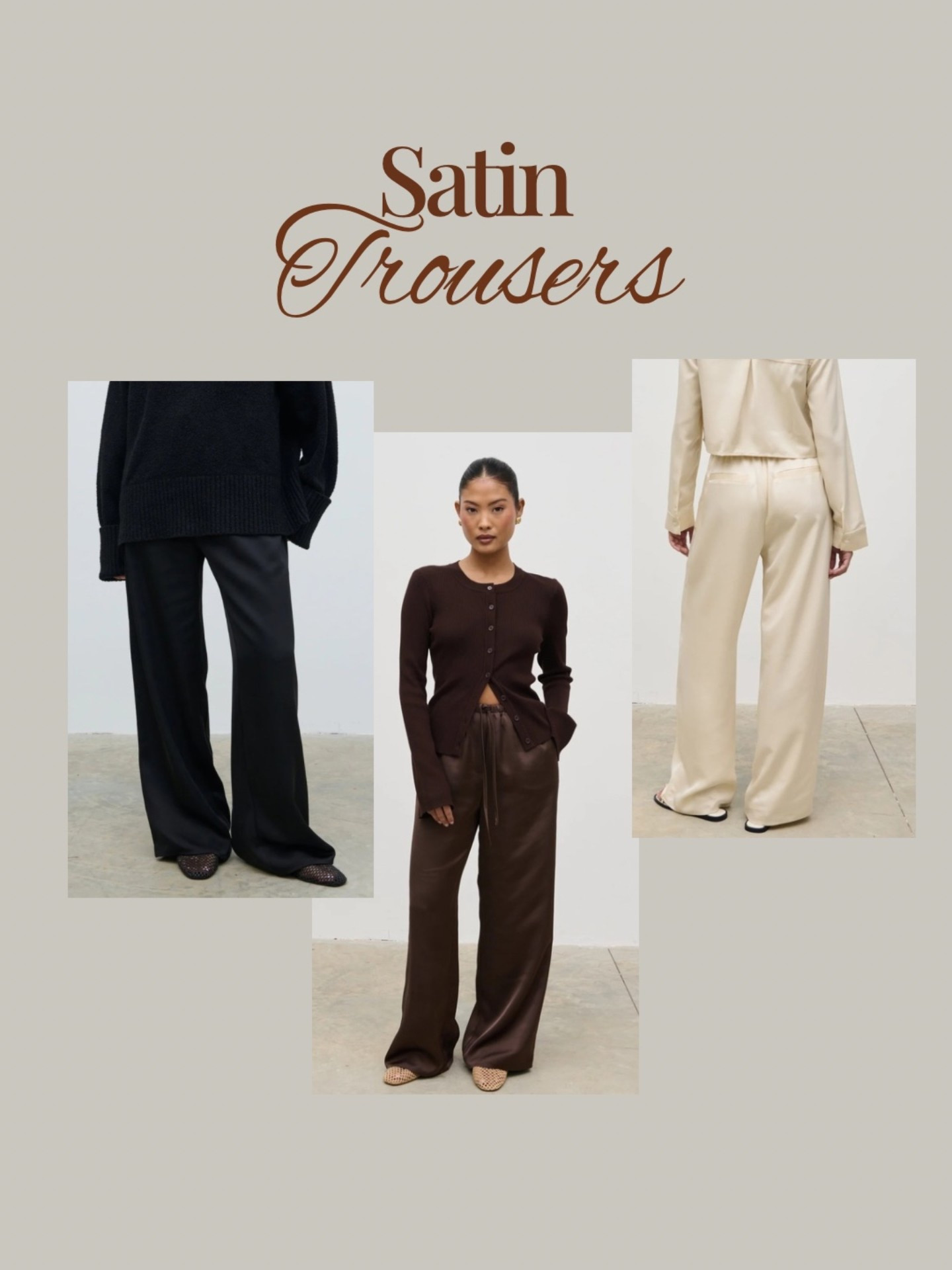 The most versatile wardrobe piece! Satin trousers can be dressed up or down and are also perfect for cosy home days as they are so comfy 🤍🫶🏼 I have all 3 colours and obsessed! 

#LTKautumn #LTKuk #LTKeurope