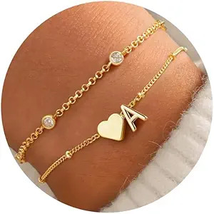 Turandoss Valentines Day Gifts for Kids Teen Girls - Dainty 14K Gold Plated Layered Heart Letter ... | Amazon (US)