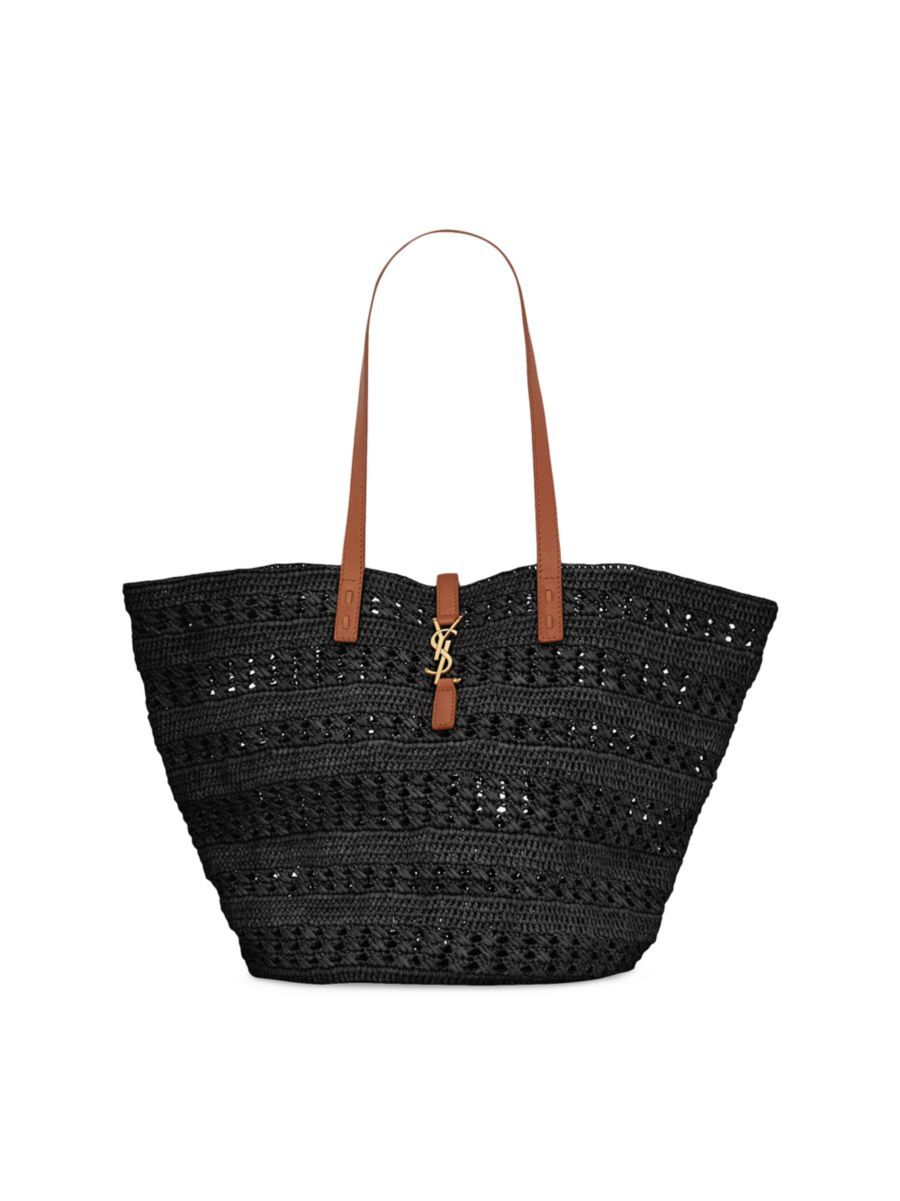 Panier Medium Bag in Crochet Raffia And Smooth Leather | Saks Fifth Avenue