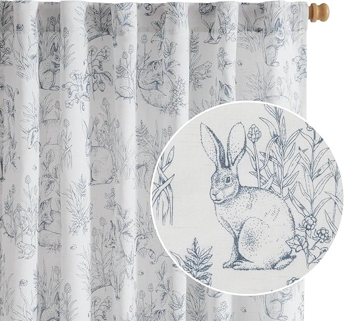 jinchan Linen Nursery Curtains 84 inch Long Woodland Wildlife Blue Print Drapes for Kid's Room Li... | Amazon (US)