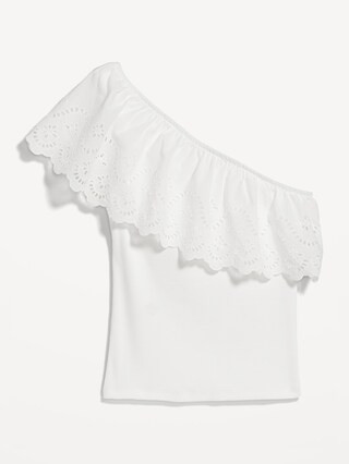 Eyelet One-Shoulder Paneled Rib-Knit Top for Women | Old Navy (US)