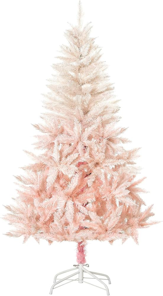 HOMCOM 7ft Unlit Spruce Artificial Christmas Tree with Realistic Branches and 1000 Tips, Pink | Amazon (US)