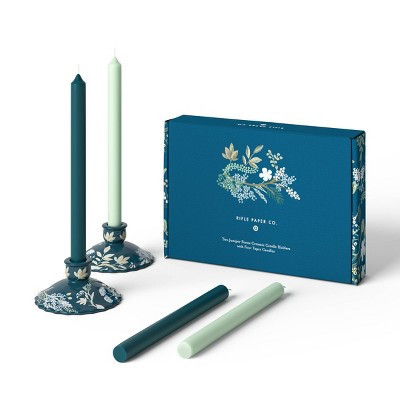 Rifle Paper Co. x Target Set of 4 Juniper Forest Taper Candles with Set of 2 Candlestick Holders: Ceramic, Tabletop Decor | Target