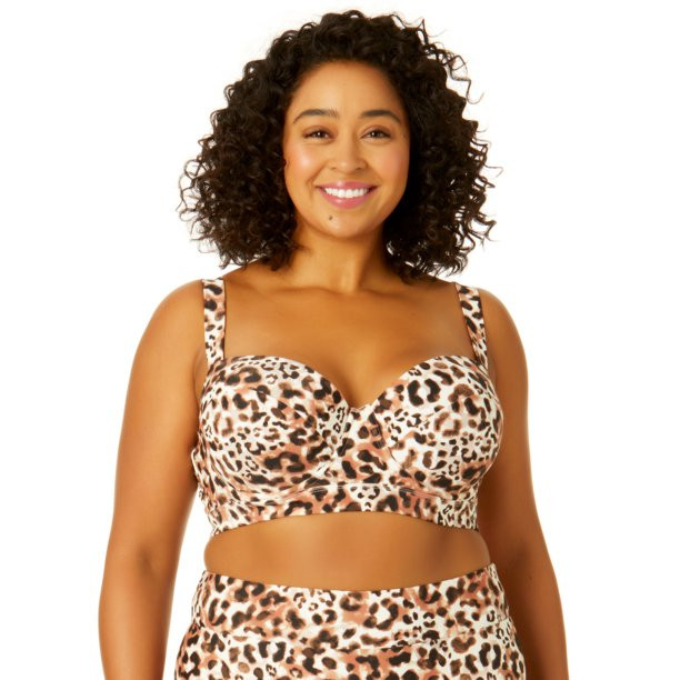 Time and Tru Women's and Plus Cheetah Print Molded Bikini Swim Top | Walmart (US)