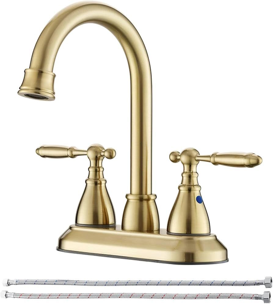 Brushed Gold Bathroom Sink Faucet, 4 Inch Centerset Bathroom Faucet Two Handle, Vintage 360° Swi... | Amazon (US)