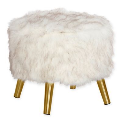 Skyline Furniture Brooker Faux Fur Round Ottoman in White | Bed Bath & Beyond