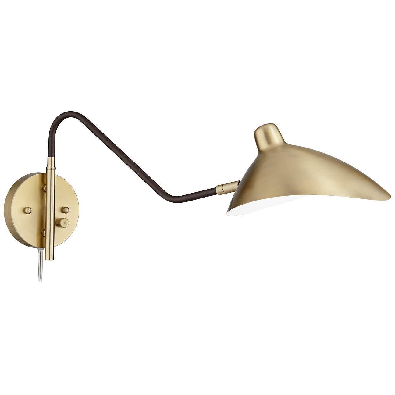 Colborne Brass and Black Adjustable Swing Arm Plug-In Wall Lamp | Lamps Plus