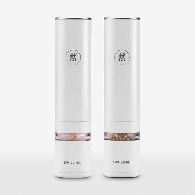 Zwilling Enfinigy White Salt & Pepper Mill, Set of 2 + Reviews | Crate & Barrel | Crate & Barrel