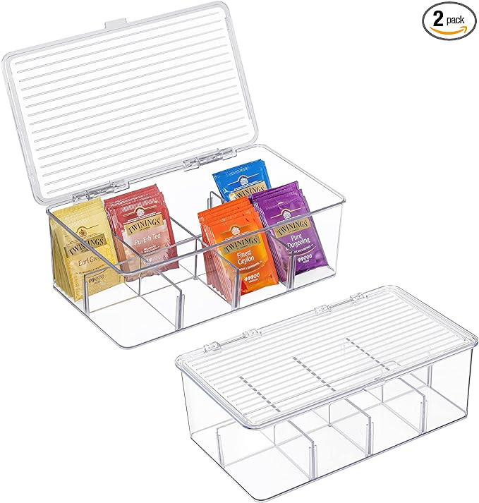 2 Pack Stackable Tea Bag Organizer, Vtopmart Plastic Storage Box for Kitchen Pantry Cabinets and ... | Amazon (US)