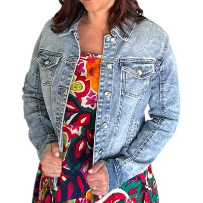 Women's Frayed Denim Jacket - Pine Apparel M | Target