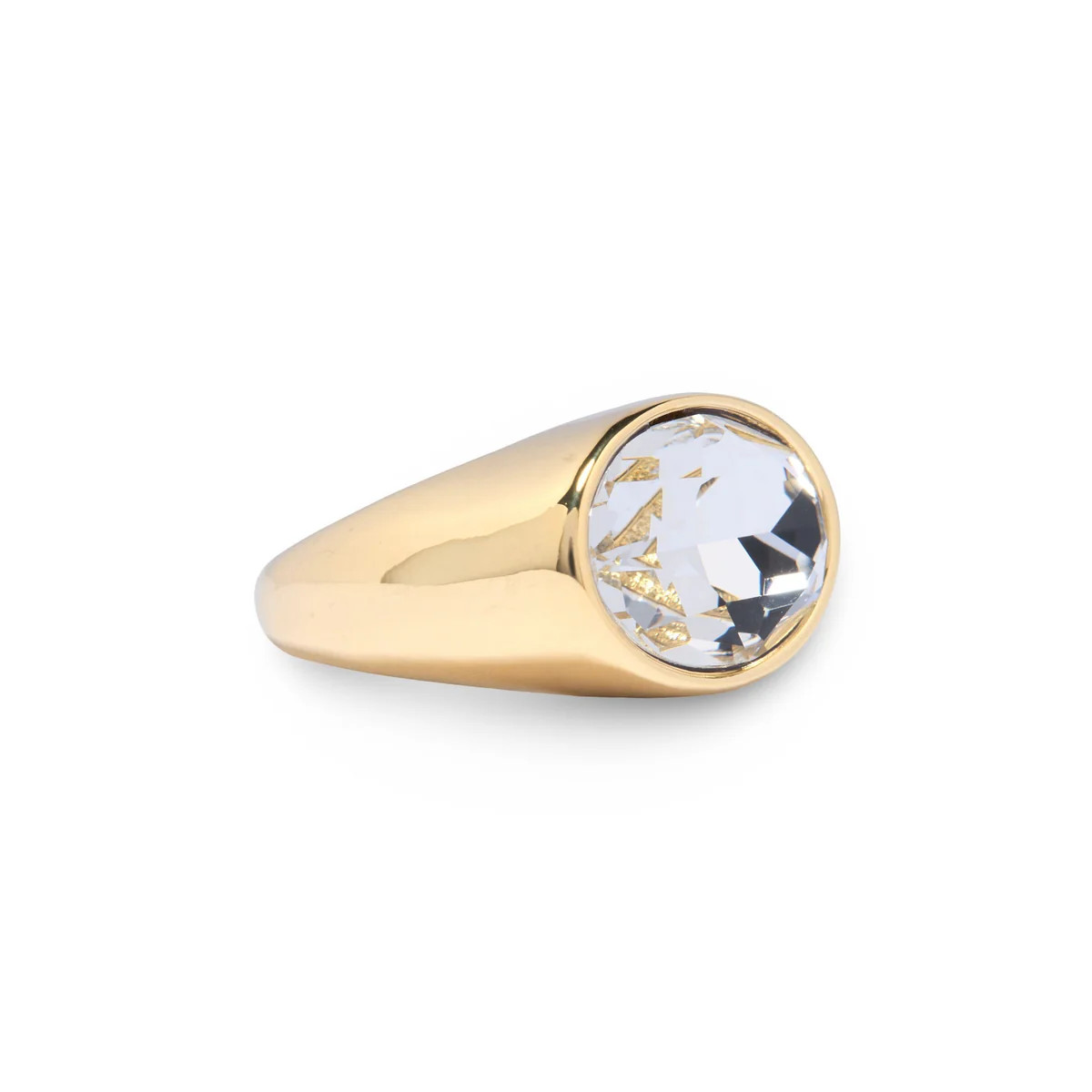 Gold Crystal Bezel Oval Gold Stone Ring | Over The Moon