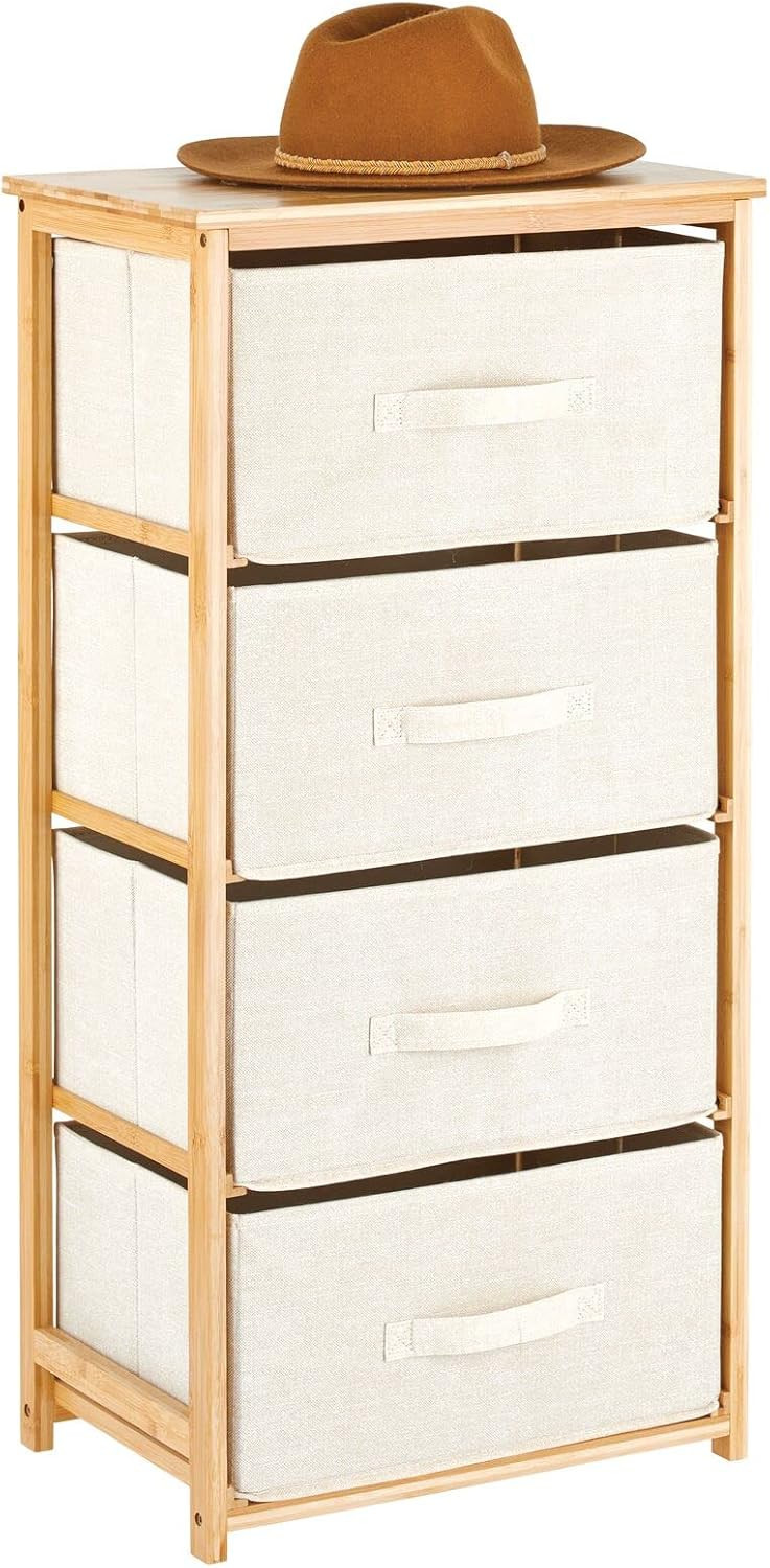 mDesign Vertical Dresser Storage Tower - 4 Drawers - Sturdy Bamboo Frame with Easy Pull Fabric Bi... | Amazon (US)