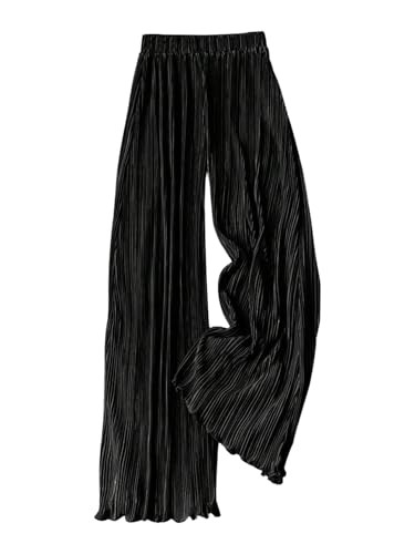 GORGLITTER Women's Silk Satin Wide Leg Pants Dressy Flowy Pleated Trousers Business Casual Work P... | Amazon (US)