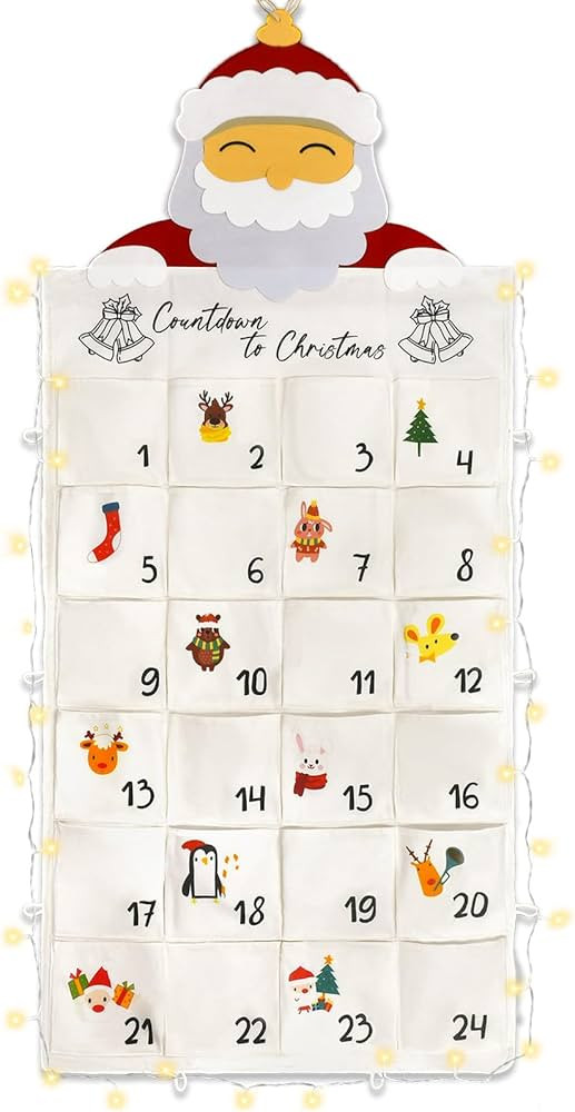 Advent Calendar 2024, Hanging Advent Calendar with Pockets Countdown to Christmas with String Lig... | Amazon (US)