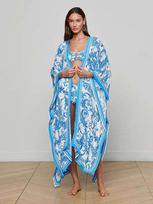 Kara Kimono Cover-Up in Baroque Blue | L'AGENCE | L'Agence