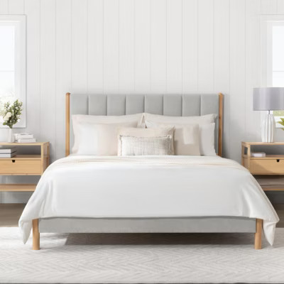 Spruce & Spring Fully Upholstered Wood Platform Bed Frame, Grey, Full | Target