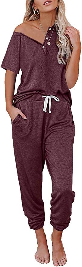 AUTOMET Womens Lounge Sets Short Sleeve Loungewear Soft Pajama Caual Comfy Tops 2 Piece Sweatsuit... | Amazon (US)