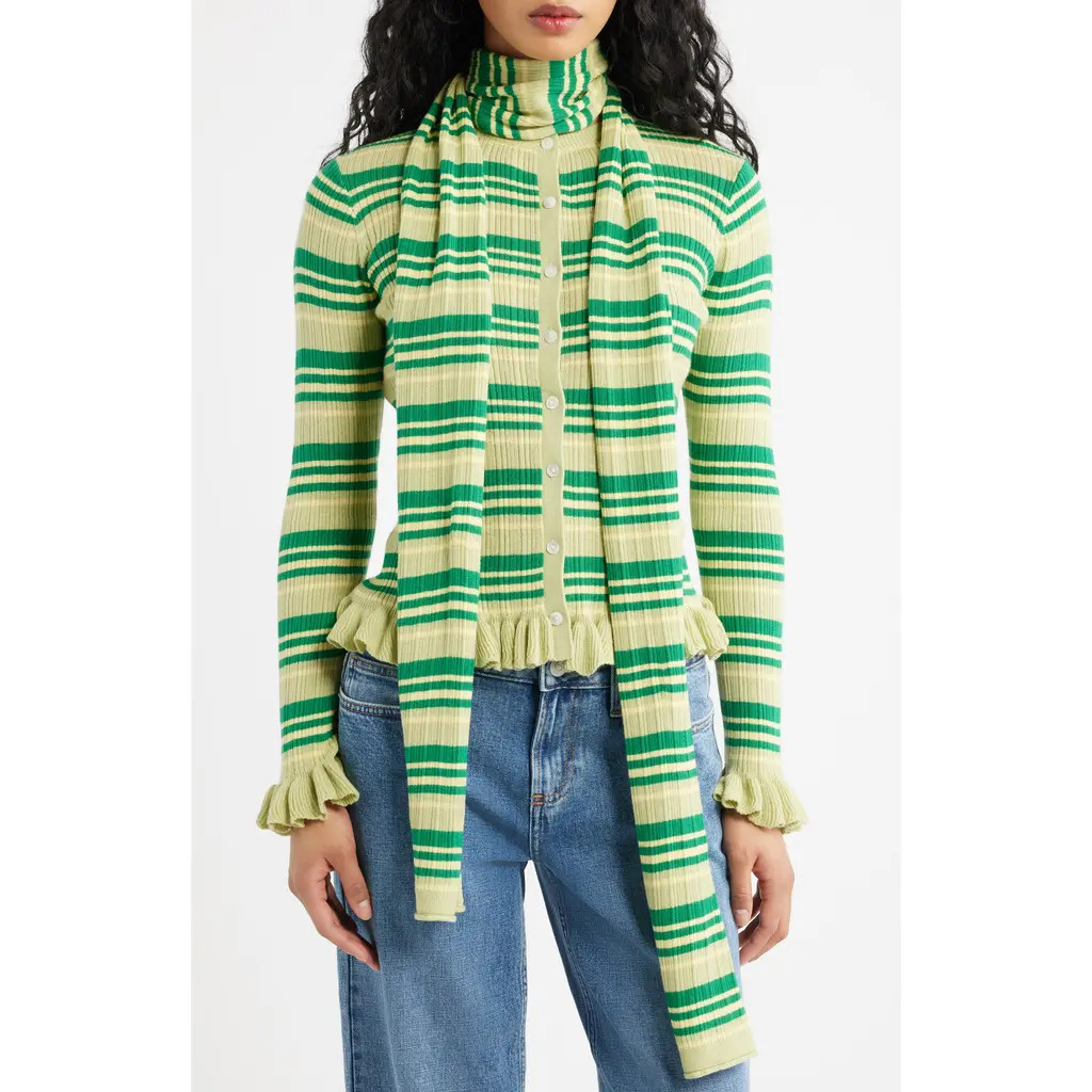 Damson Madder Anelis Organic Cotton & Merino Wool Blend Cardigan in Green Multi at Nordstrom, Size 14 Us | Nordstrom